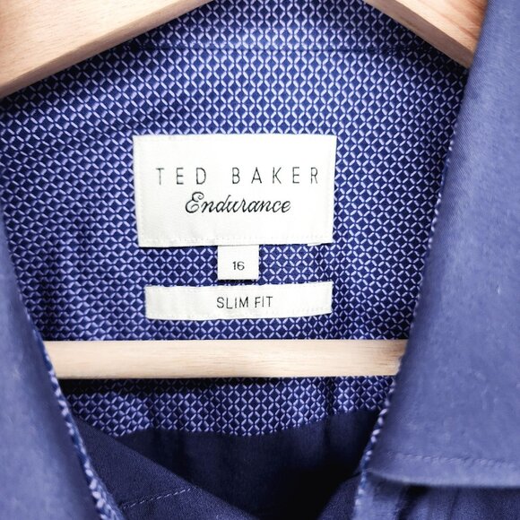Ted Baker Endurance Slim Fit Mens Shirt Blue Size 16 Long Sleeve Cotton Elastane - Picture 5 of 7